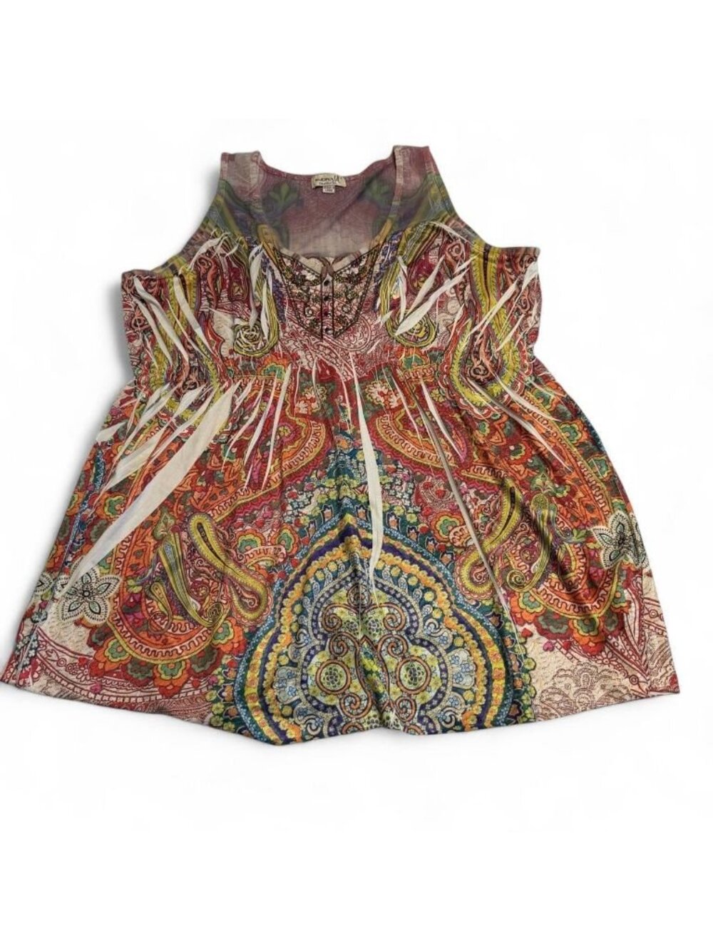 One World Floral Paisley Babydoll Tank Top Women's Large Boho Summer Festival